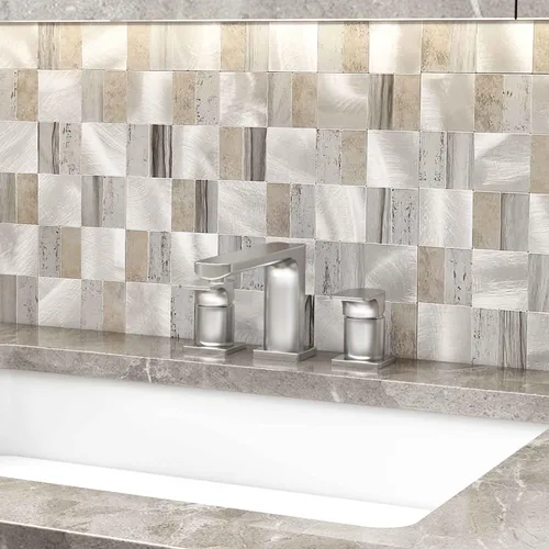 Vista 5 de BeNice Salpicadero Autoadhesivo de Despegar y Pegar de Metal para Cocina, Adhesivos de Pared de Mosaico Cuadrado Gris (Gris Rústico 10 Hojas)