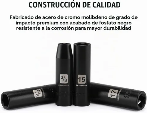 Vista 7 de MIXPOWER Juego maestro de llaves de impacto profundo de 38 piezas de 1/2 pulgada con mango de trinquete de liberación rápida de 10 pulgadas