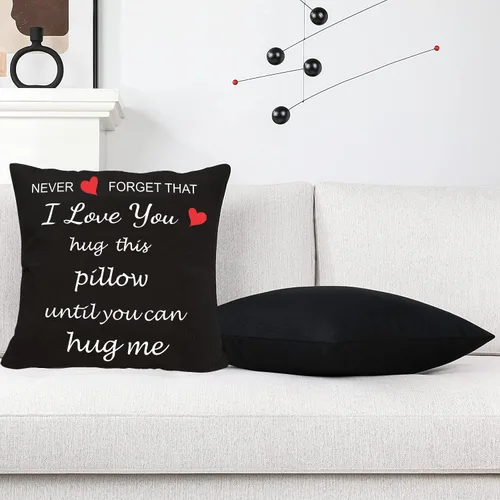 Vista 5 de Funda de almohada decorativa Anrkets con impresión a dos caras para amantes "Abraza esta almohada hasta que puedas abrazarme", de lino y algodón
