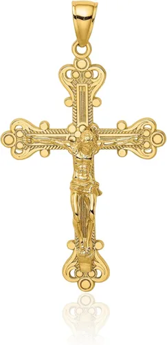 Vista 5 de IceCarats Collar con colgante de cruz sagrada de Señor Jesucristo de oro amarillo macizo de 14 quilates