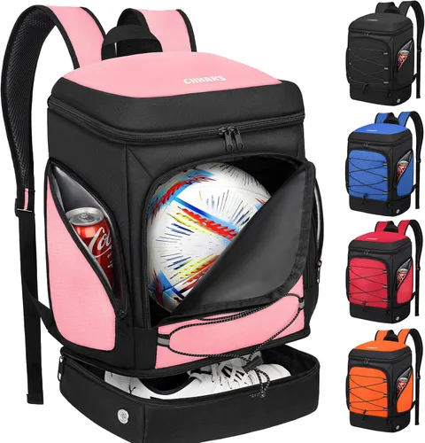 Vista 7 de Mochila de fútbol, bolsa de fútbol con soporte para pelotas, incluye zapatos de tacos separados y compartimento para bolas, bolsas