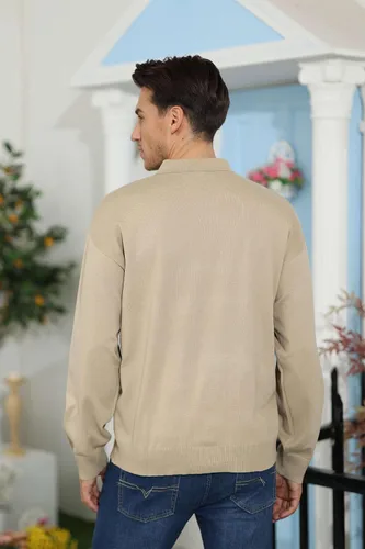 Vista 5 de Polo de punto casual para hombre, camisa clásica de manga larga, térmica, básica, con botones