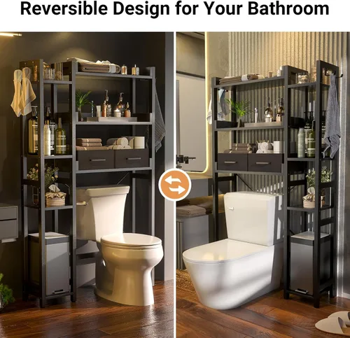 Vista 5 de Besiost - Estante de almacenamiento sobre el inodoro con 2 cajones - Organizador de baño de 7 niveles con estante ajustable, estante de ahorro