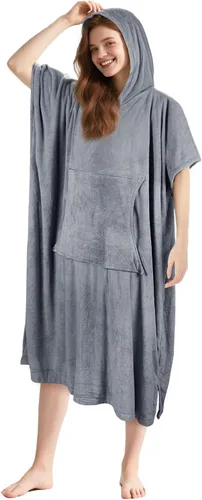 Vista 6 de Tirrinia Toalla cambiadora de poncho de surf con capucha, traje de neopreno de microfibra de secado rápido para surf, playa, natación, piscina