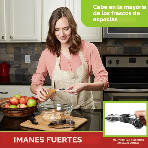 Vista 2 de Spring Chef Juego de cucharas medidoras magnéticas de acero inoxidable con imanes N45 fuertes, accesorios de cocina de metal resistente para hornear