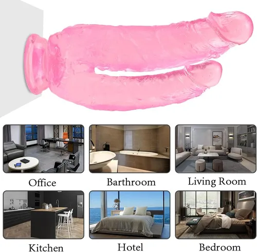 Vista 3 de Juguete de silicona suave de 8.26 pulgadas, material seguro de estimulación de doble pene realista con ventosa fuerte, herramientas para adultos