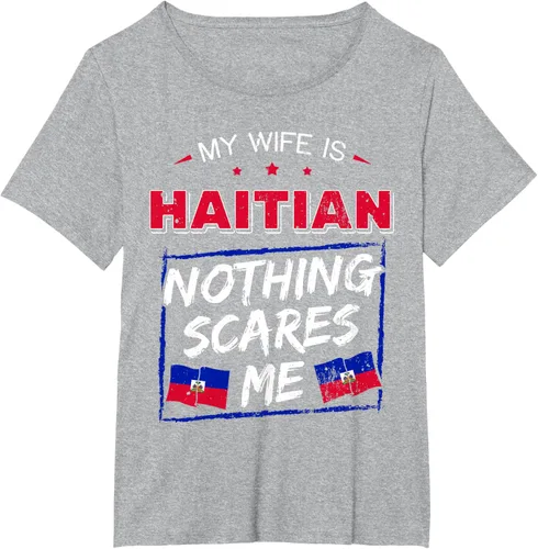 Vista 89 de My Wife Is Haitian Republic of Haiti Heritage Roots - Camiseta con bandera, Negro, S