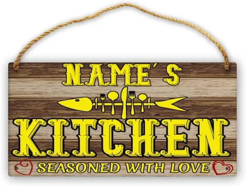 Vista 13 de Letrero de cocina de madera personalizado con sazonado con amor, accesorios de cocina, decoración de pared, regalos