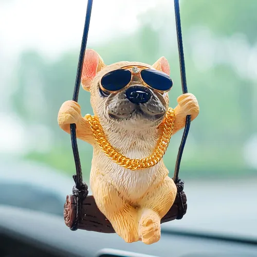 Vista 10 de Adorno colgante de coche con diseño de perro oscilante, lindo encanto de bulldog para decorar el auto para mujeres/hombres, pequeños regalos