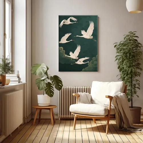 Vista 5 de Arte de pared de grúa blanca, póster de pájaros voladores, pintura abstracta verde, arte de grúa voladora, arte de pared de aves costeras, póster