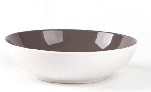 Vista 6 de HomeVss - juego de vajilla de gres en forma de cupé de 18 piezas, exterior blanco + interior taupe gris topo