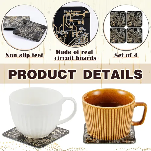 Vista 3 de Nuenen 4 Piezas de Posavasos de Tablero de Circuito PCB para Bebidas, Posavasos de Tablero de Circuito de Oro por Inmersión, Diseño de PCB