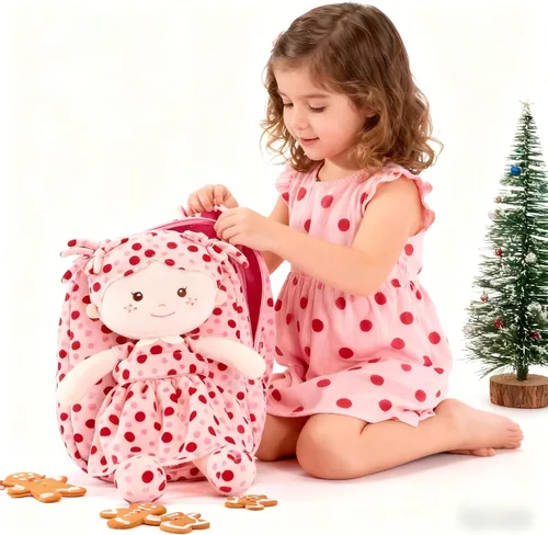 Vista 11 de Onetoo Mochila para niños pequeños, regalos de regreso a clases, mochilas para niñas y niños con muñecas de bebé ligeras y suaves en vestido