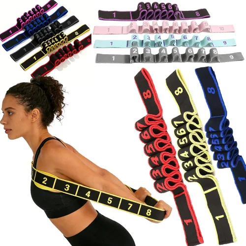 Vista 9 de Banda de resistencia de fitness para estiramiento y yoga, banda de resistencia de yoga ajustable de 8 segmentos con asas para brazos, ejercicio