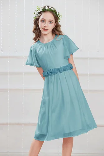 Vista 9 de GRACE KARIN Vestido de niña de flores para niñas, cuello redondo, lindo vestido de fiesta de boda de gasa para 5-12 años