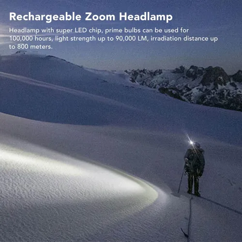 Vista 8 de Faro recargable LED ajustable 90000 LM Zoom para acampar al aire libre