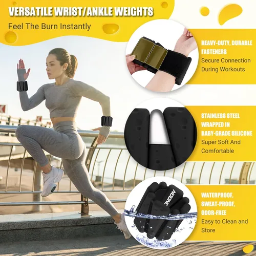 Vista 2 de Pulseras de pesas de tobillo y muñeca de 4 libras / 2 libras para mujer, pulsera de pesas ajustables de silicona para pilates, sujetadores