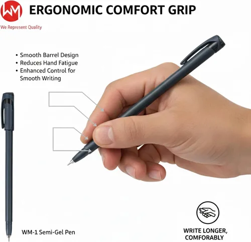 Vista 7 de WM Super Semi-Gel Bolígrafos 0.7, bolígrafo de gel de escritura suave + tinta de secado rápido del bolígrafo, negro, paquete de 12