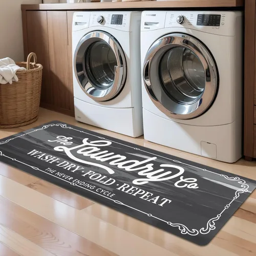 Vista 24 de Pauwer - Alfombra de cocina estilo granja, 20"X48", beige, antideslizante, lavable, hecha a máquina Goma, lavable, duradero, fácil de limpiar