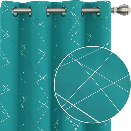 Vista 18 de Deconovo - Cortinas opacas para dormitorio y sala de estar, con aislamiento térmico, cortinas oscuras para habitación, geométricas, con ojales