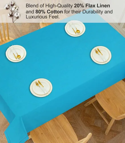 Vista 5 de RUVANTI Paño de Mesa de Lino de Algodón Rectangular 108x60 Pulgadas, Borde Clásico, Resistente a Manchas, Paño Lavable Perfecto para Cubrir Mesa