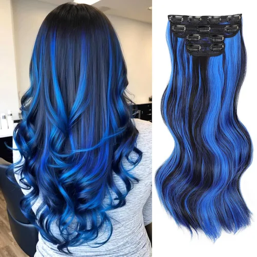 Vista 24 de Extensiones de cabello con clip de Vigorous de 20 pulgadas, con reflejos rubio playa, extensiones de cabello ondulado largo y suave de cabello