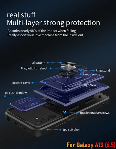 Vista 4 de Funda tipo cartera para Galaxy A13 (5G), ranura para tarjeta de crédito, diseño portátil, resistente de doble capa acolchada de goma protectora