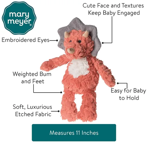 Vista 2 de Mary Meyer Masilla de peluche para cuarto de bebé, juguete suave, 11 pulgadas, dinosaurio coral