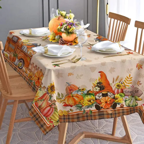 Vista 6 de Hexagram Mantel rectangular de otoño de 50 x 70 pulgadas, mantel de otoño naranja Mantel de camión de calabaza para el hogar, cocina, decoración