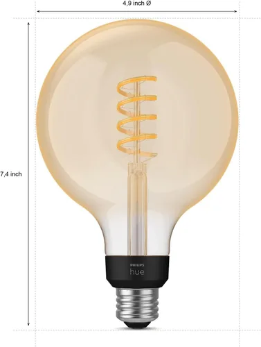 Vista 6 de Philips Hue Bombilla LED de filamento inteligente G40 de 60 W - Luz ambiente blanca de cálido a frío - 1 paquete - 550 lm - E26 - Interior - Control