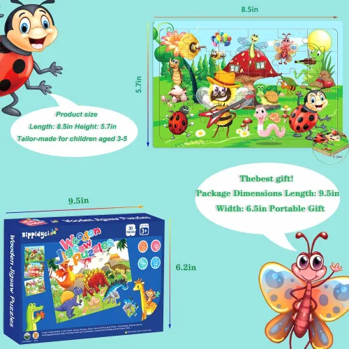 Vista 3 de Rompecabezas de madera para niños de 3 a 5 años de edad, 30 piezas, rompecabezas de madera coloridos para niños pequeños, rompecabezas educativos