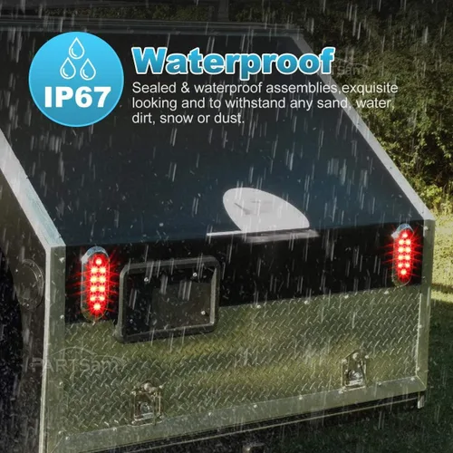 Vista 6 de Partsam 2 piezas de luces LED de 6" ovaladas cromadas para camión con remolque, rojas, 10 LED, montaje en superficie, luces traseras de parada, giro
