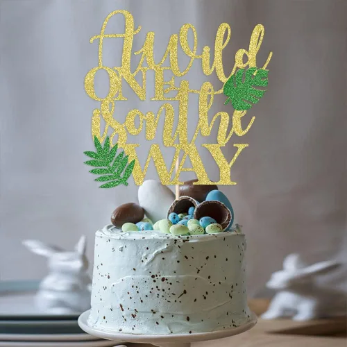 Vista 7 de A Wild One is on the Way - Decoración para tartas con temática de animales de la selva, decoración temática tropical hawaiana, baby shower, fiesta