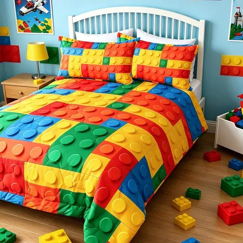 Vista 2 de BlessLiving Ropa de cama de bloques de construcción para niños: juego de edredón de microfibra cepillada suave para todas las estaciones con 2 3