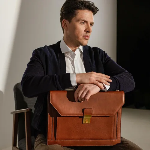 Vista 2 de Time Resistance Maletín de cuero - Bolsa italiana hecha a mano para laptop - Bolsa de trabajo para hombres y mujeres - Adjunta - Bolsa