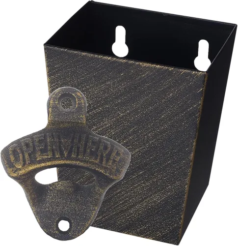 Vista 8 de Abridor de botellas de cerveza de hierro fundido de cobre antiguo montado en la pared de soda botella superior con tapa colector estrecho para mesa