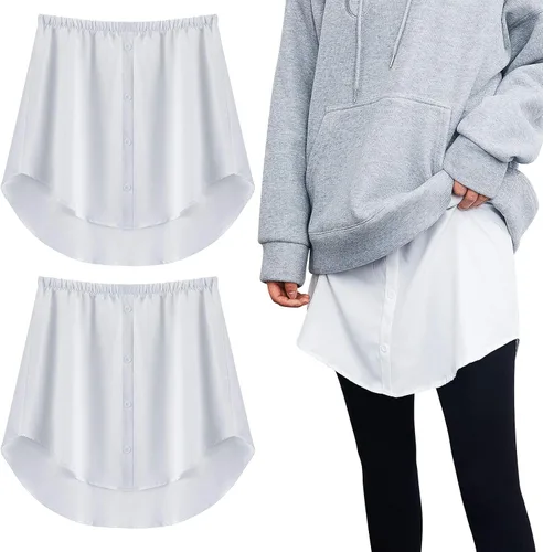 Vista 8 de 2 piezas de extensor de camisa para mujer, ajustable, parte superior falsa, barrido inferior, camisa de media longitud Negro y blanco