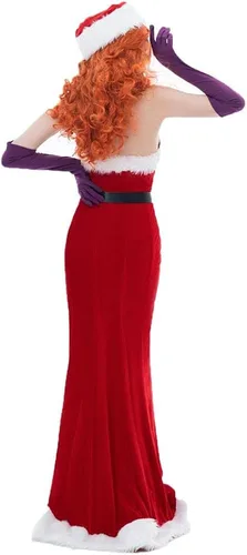 Vista 6 de VEECOOCOS Jessica - Disfraz de conejo para mujer vestido rojo sexy con sombrero de Navidad