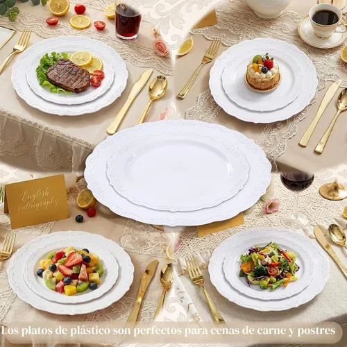 Vista 6 de DaYammi 60 platos de plástico blanco, platos de postre desechables de 7.5 A Blanco