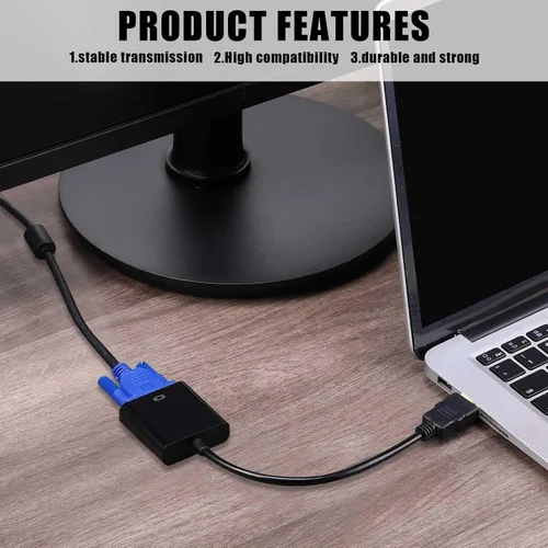 Vista 5 de Yunsailing - Adaptador digital Av a VGA, adaptador de cable de video negro chapado en oro a granel, compatible con Raspberry Pi, monitor