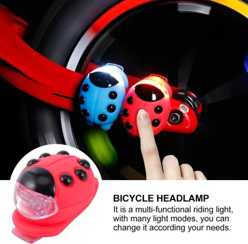 Vista 7 de BESPORTBLE Luz de mariquita para niños, luz delantera y trasera, faros delanteros y traseros de bicicleta, luz LED de silicona, luz trasera