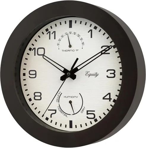 Vista 3 de Equity by La Crosse 29005 - Reloj de pared marrón con termómetro e higrómetro (10 pulgadas)
