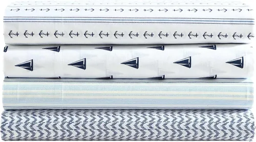 Vista 6 de Nautica - Sábanas, juego de ropa de cama de percal de algodón con funda de almohada a juego, vigorizante y fresco, bolsillo profundo