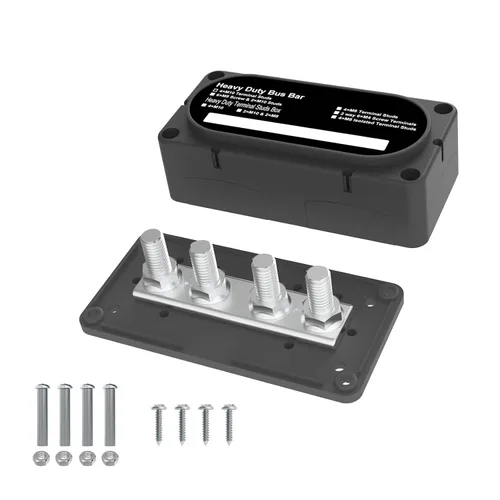 Vista 19 de Barra de bus 250A 12V Bloque de distribución de energía con 3/8 pulgadas (M10) Bloque de terminales de 4 postes con cubierta para automoción Negro &