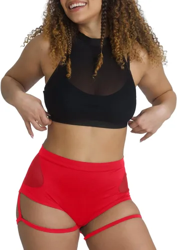 Vista 2 de BZB Pantalones cortos para mujer con ligas, cintura alta, entrenamiento, baile, yoga, pantalones deportivos con levantamiento de glúteos