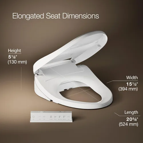 Vista 9 de Kohler PureWash E820 - Asiento de inodoro alargado con calefacción, blanco con control remoto, tapa de cierre silencioso, desodorización automática