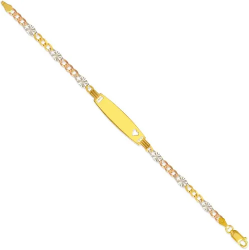 Vista 5 de Pulsera de identificación Regalo único de joyería para ella y él Pulsera de oro de 14 quilates con forma de estrella de Figaro Tricolor
