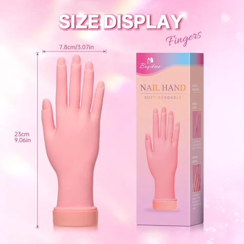 Vista 2 de Buqikma Mano de práctica de uñas para uñas acrílicas, mano de maniquí para práctica de uñas, flexible y flexible y flexible para práctica de uñas, 1