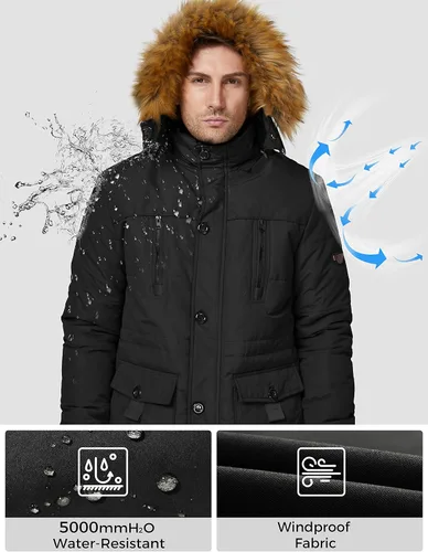 Vista 4 de WenVen - Chaqueta de invierno con capucha para hombre, estilo parka