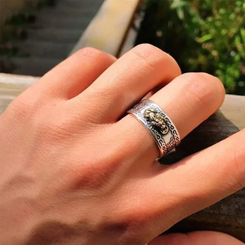 Vista 6 de SLINHEWEI Anillo de Feng Shui Pixiu Mantra 2023, anillo Pixiu Feng Shui para hombres y mujeres, anillo ajustable para riqueza y protección, amuleto